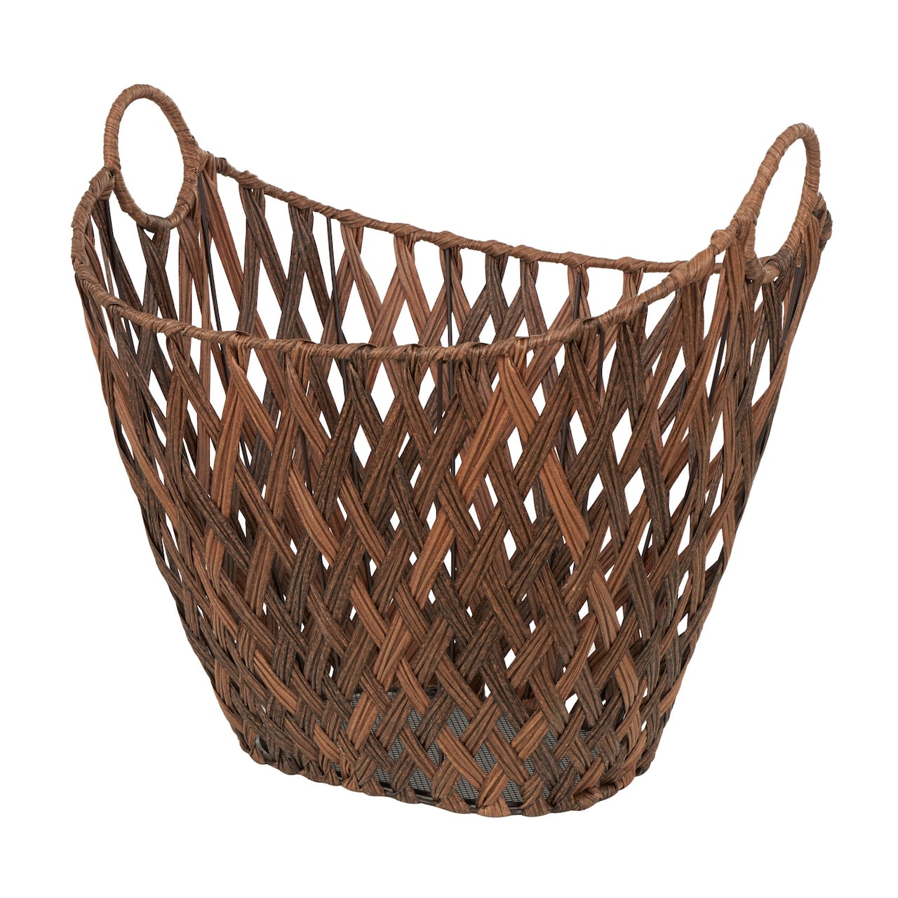 21" Bronze Plastic Rattan Geometric Woven Storage Basket